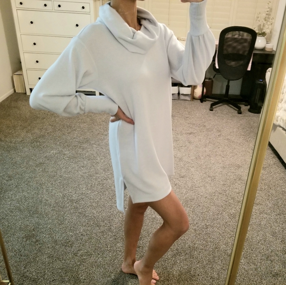Anthropologie Maeve Soft Sky Baby Blue turtleneck mock sweater dress mini knit
